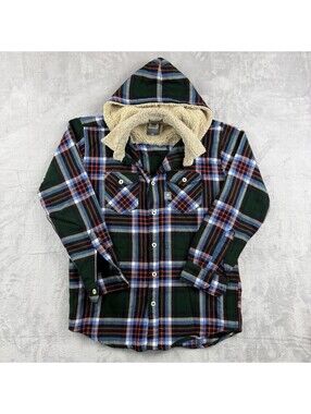 G-Star RAW Plaid Sherpa Lined Hooded Flannel Shirt Jacket Green Blue Red Men XL